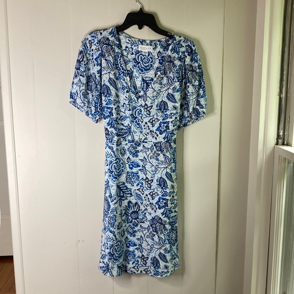 Velvet by graham Spence SHANII silk floral mini dress Batik blue print NWOT XS - Picture 4 of 16